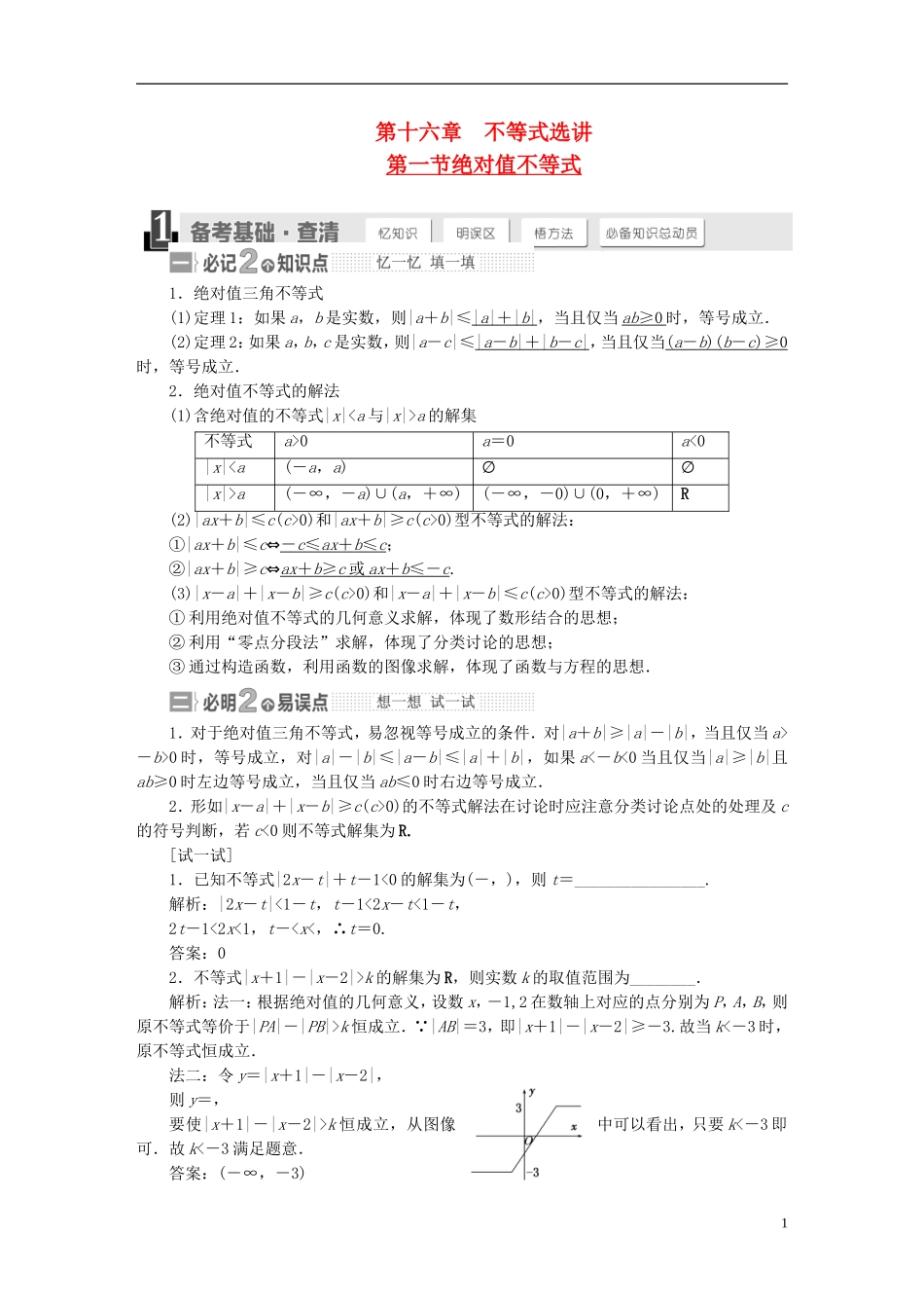 【三维设计】2015届高考数学大一轮复习讲义（备考基础查清+热点命题悟通）第十六章 不等式选讲 理 苏教版_第1页