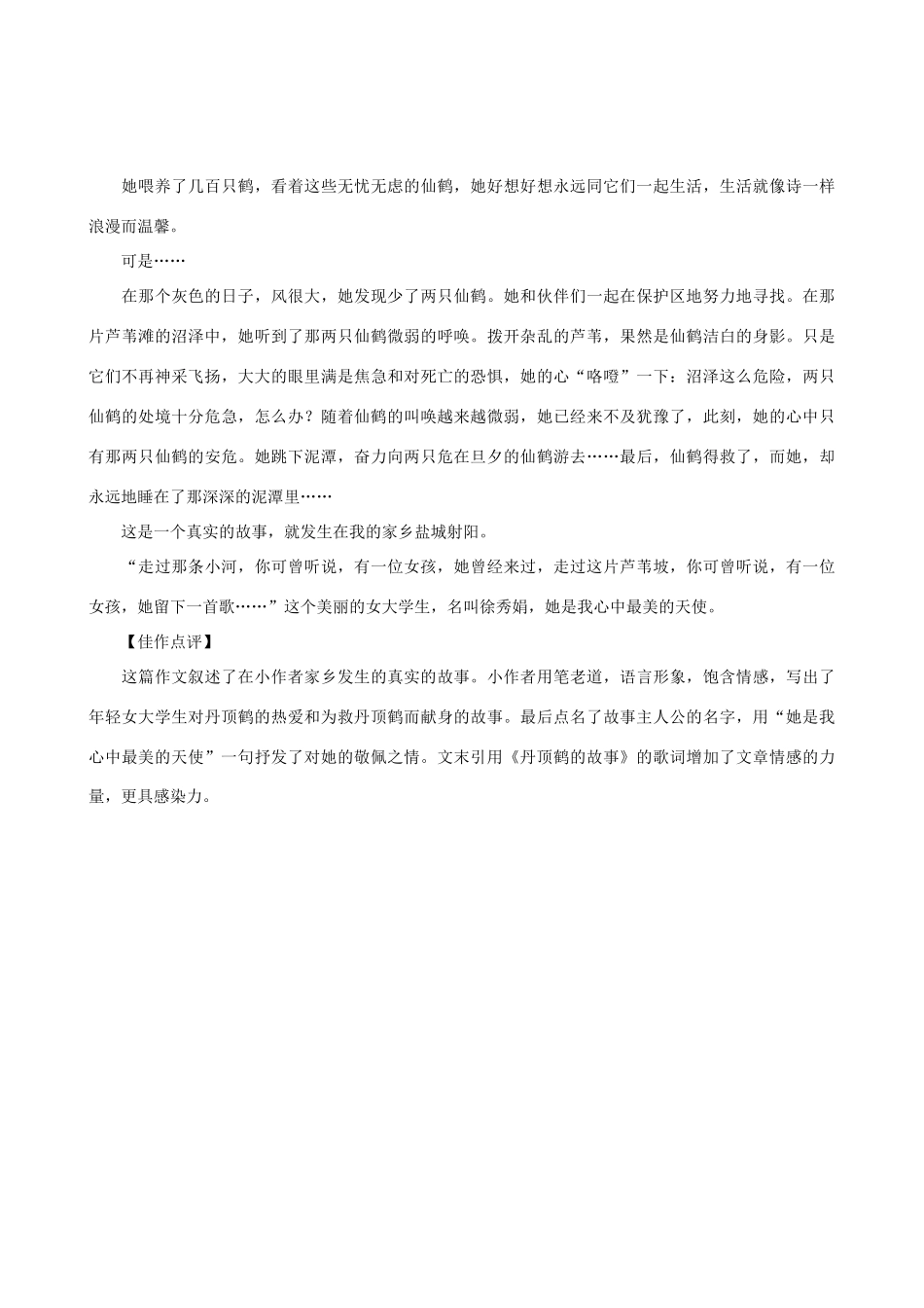 【吹尽狂沙系列】高中语文 经典话题作文题写作指导 命题作文“最美的天使” 佳作示例_第2页