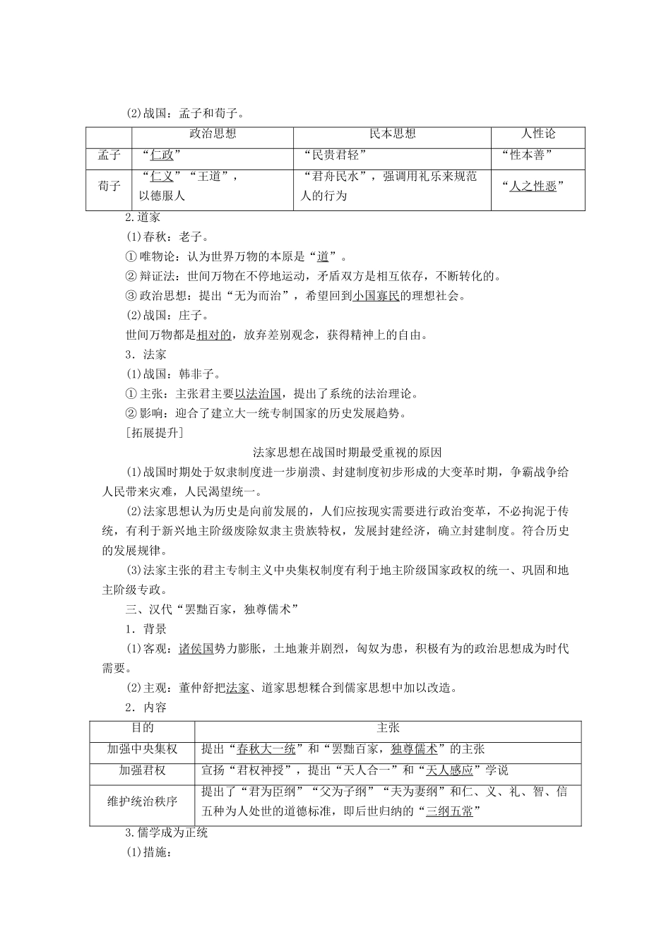 【创新方案】2014届高考历史一轮复习 第27讲“百家争鸣”和儒家思想的形成及“罢黜百家，独尊儒术”学案 新人教版_第2页