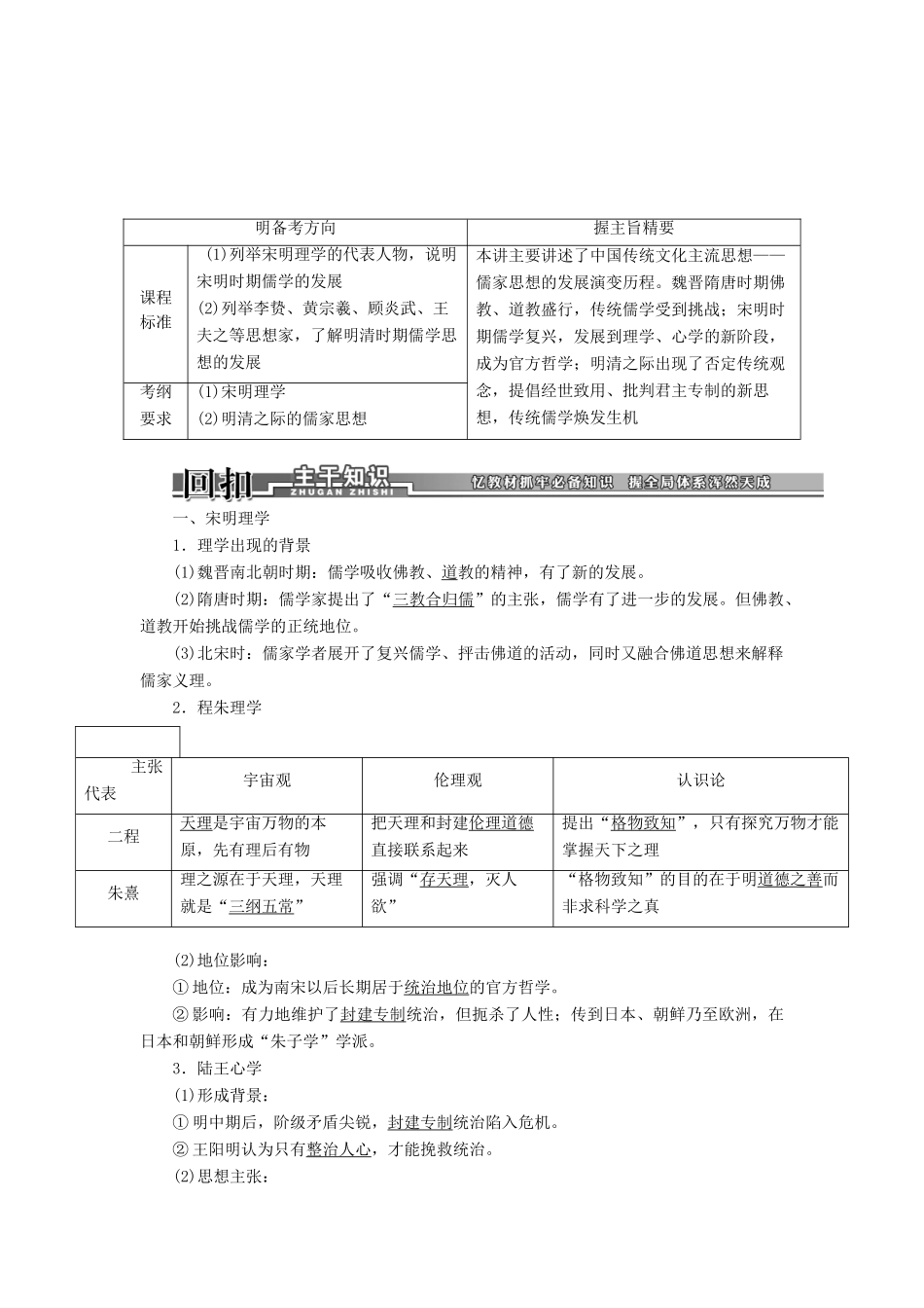 【创新方案】2014届高考历史一轮复习 第28讲宋明理学及明清之际活跃的儒家思想学案 新人教版_第1页