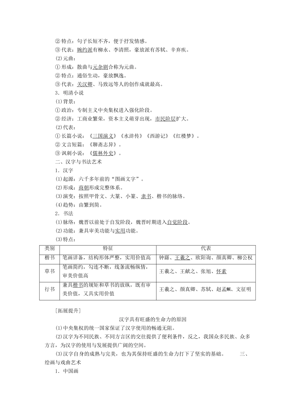 【创新方案】2014届高考历史一轮复习 第32讲古代中国文学与书画戏曲艺术学案 新人教版_第2页