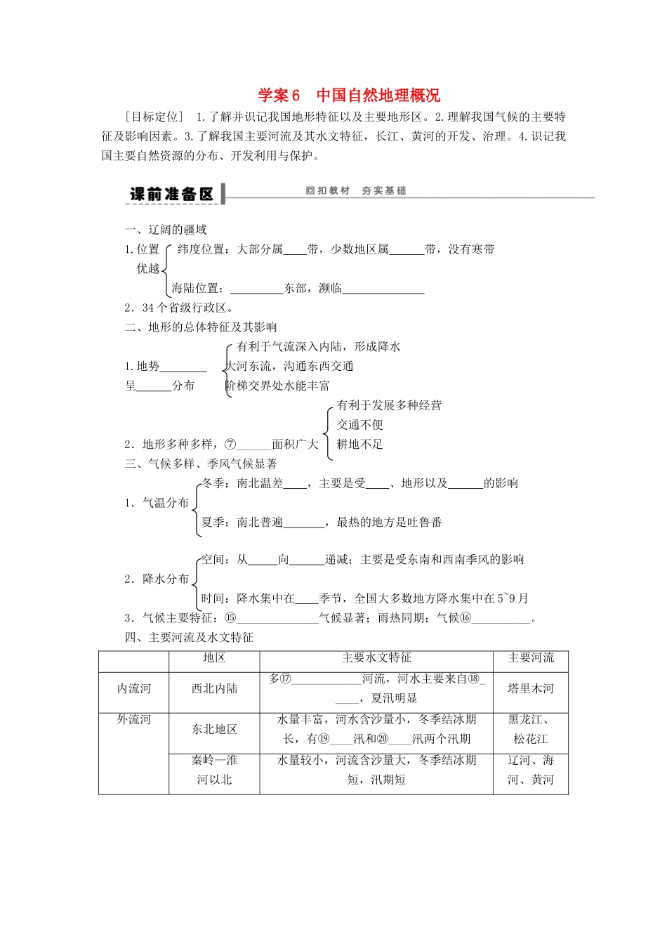 【创新设计】（四川专用）2014版高三地理一轮复习 区域地理部分 中国自然地理概况学案6 新人教版_第1页
