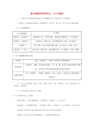 【备战2013】高考地理 必背知识点 人口与城市（全国通用）