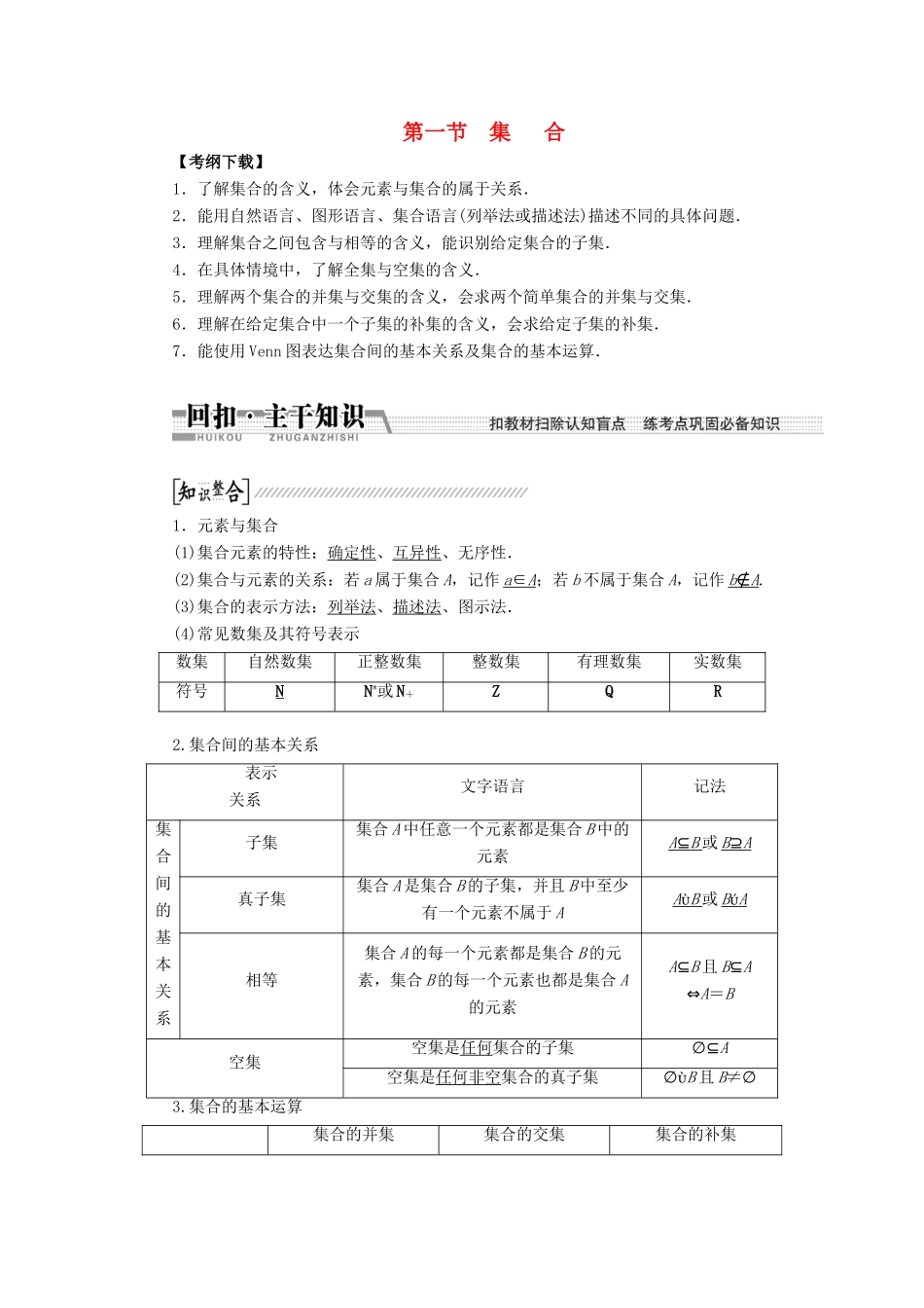 【创新方案】2015高考数学一轮复习 第1章 第1节 集合学案 文_第1页