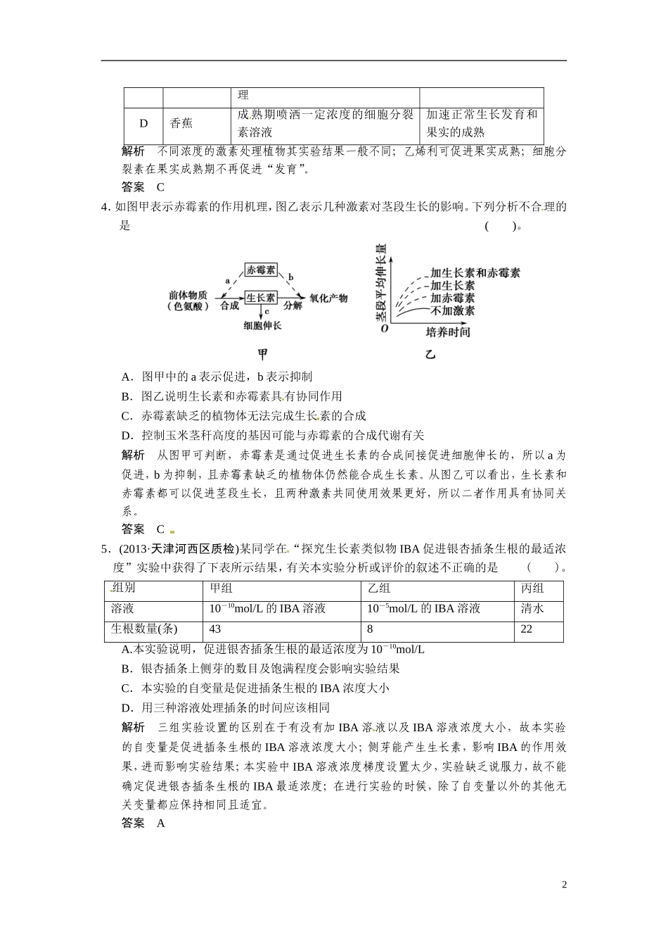 【创新设计】（浙江专版）2014届高三生物三轮冲刺备战 高频考点通关演练 考点7 植物激素调节_第2页