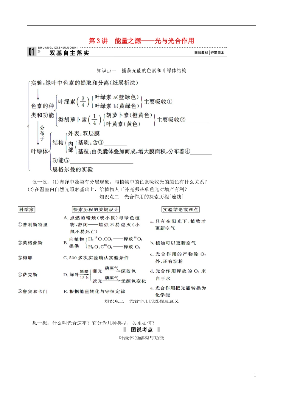 【备考2014】高考生物一轮复习 第3讲 能量之源学案 新人教版必修1 _第1页