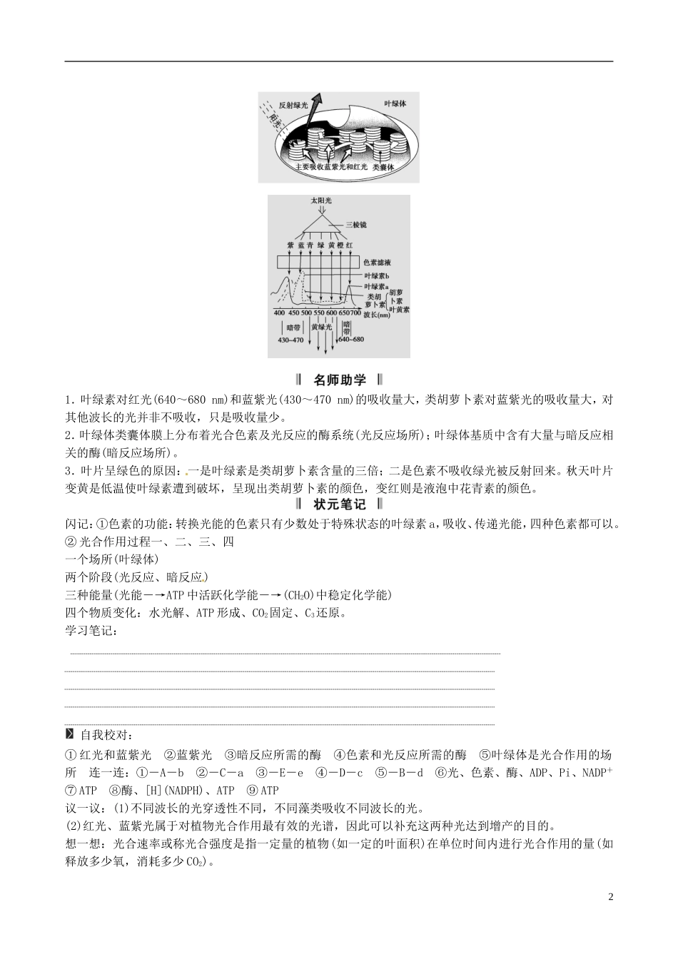 【备考2014】高考生物一轮复习 第3讲 能量之源学案 新人教版必修1 _第2页