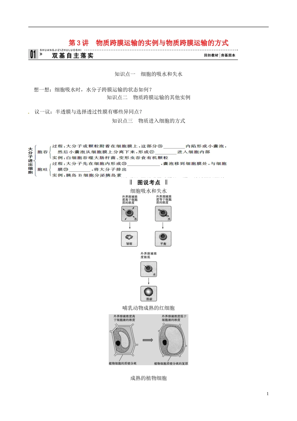 【备考2014】高考生物一轮复习 第3讲 物质跨膜运输的实例与物质跨膜运输的方式学案 新人教版必修1 _第1页