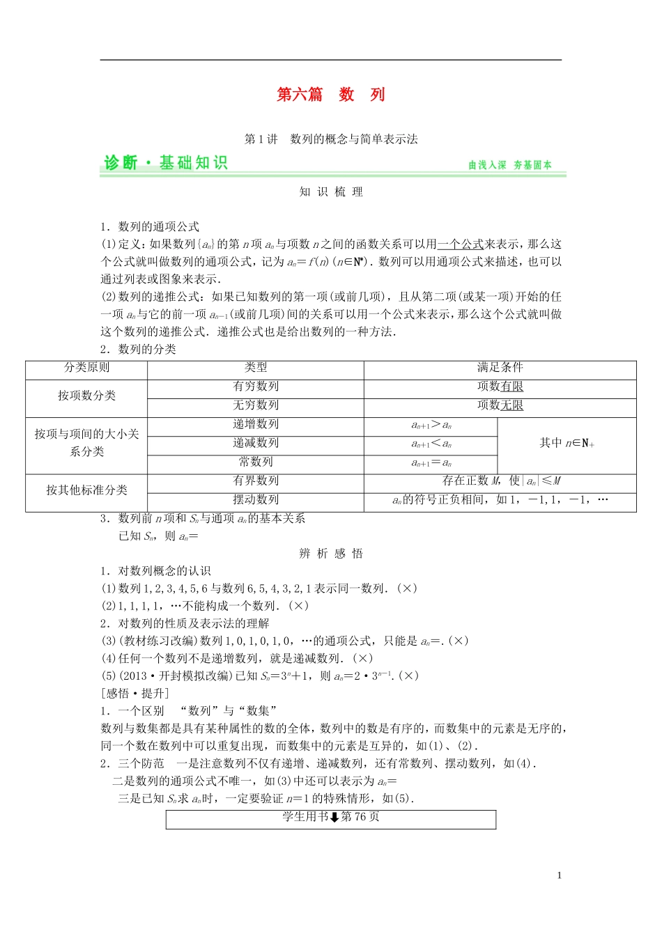 【创新设计】2015届高考数学一轮总复习 第六篇 数列教案 理 苏教版_第1页