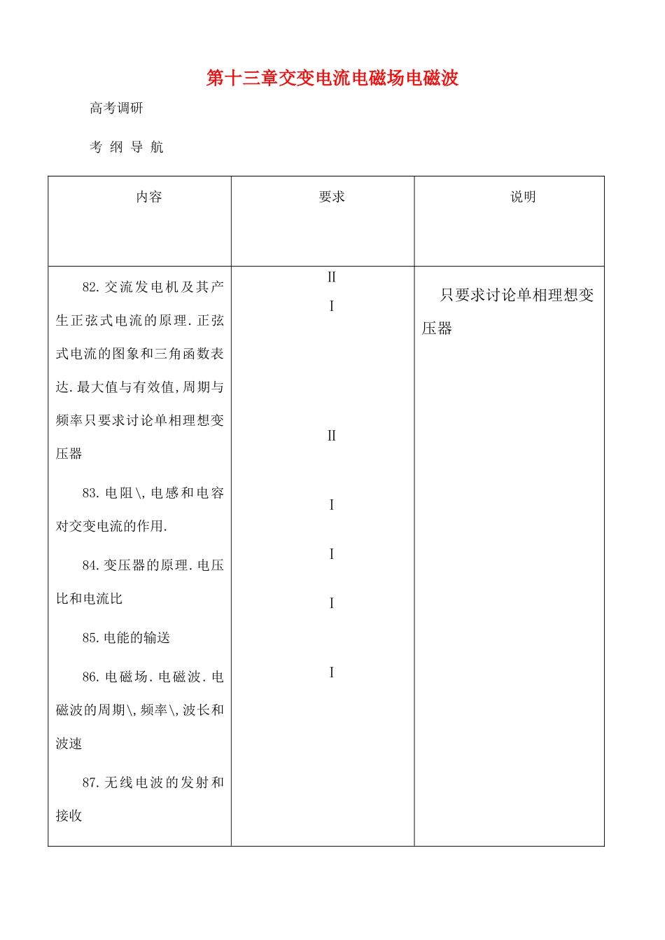 【名师1号】2011高考物理 交流电电磁场电磁波复习教案 新人教版_第1页