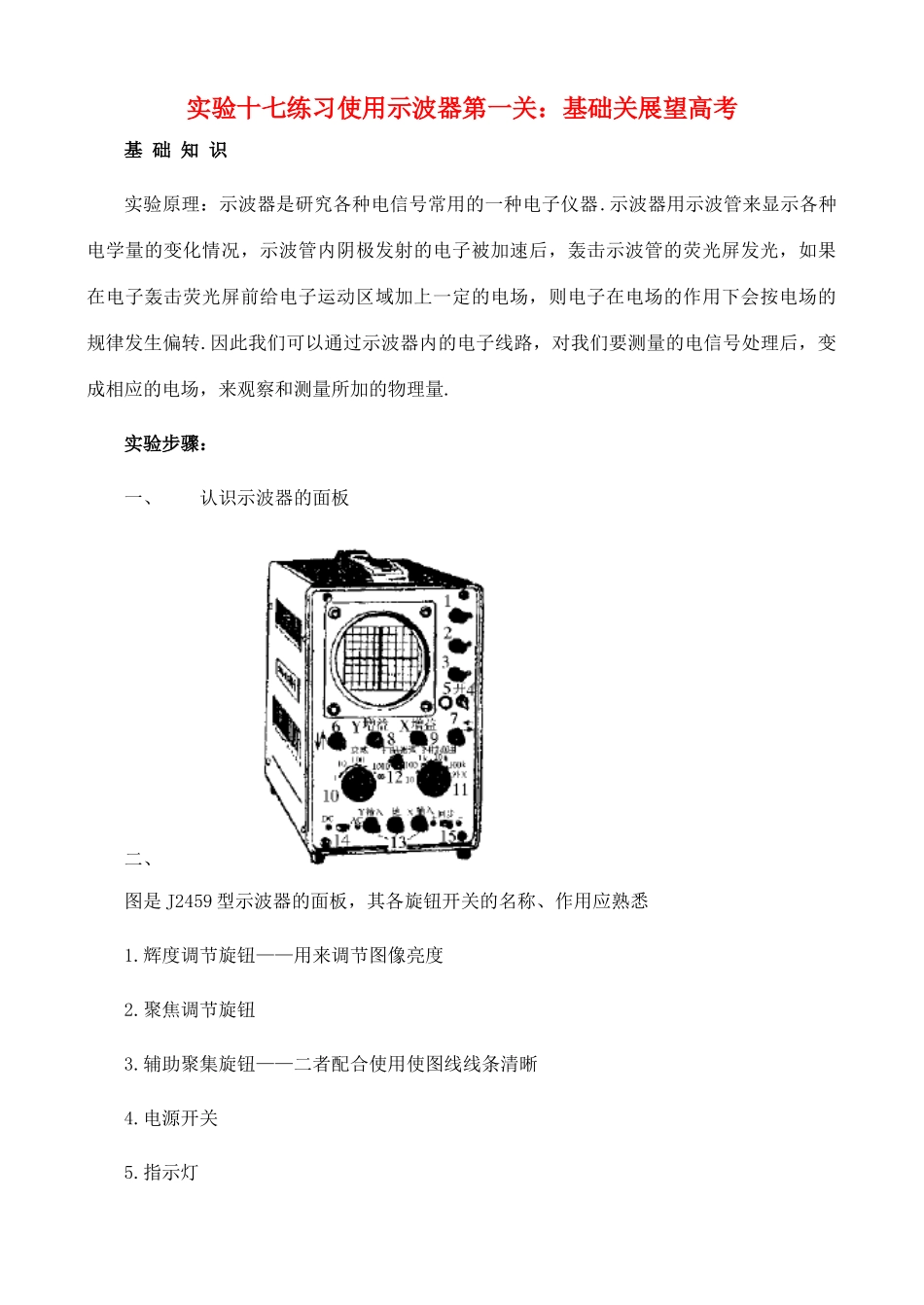 【名师1号】2011高考物理 练习使用示波器复习教案 新人教版_第1页