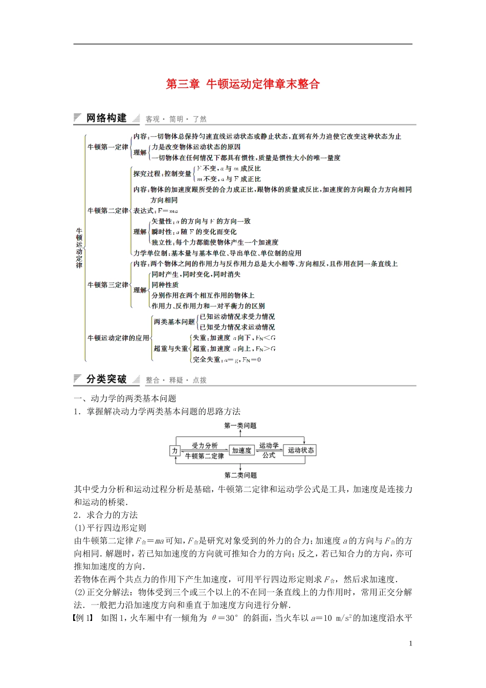 【创新设计】2014-2015高中物理 第三章 牛顿运动定律章末整合 教科版必修1_第1页