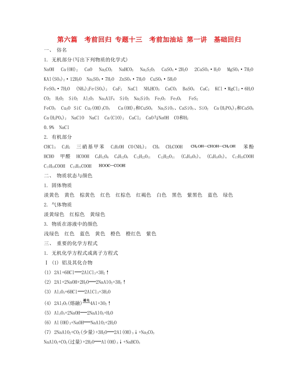 【南方凤凰台】（广东专用）2014届高考化学二轮复习 第六篇 考前回归 专题十三 考前加油站 第一讲 基础回归素材_第1页