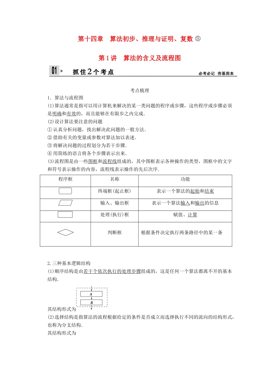 【创新设计】2014版高考数学一轮复习 第14章 算法的含义及流程图配套文档 理 苏教版_第1页