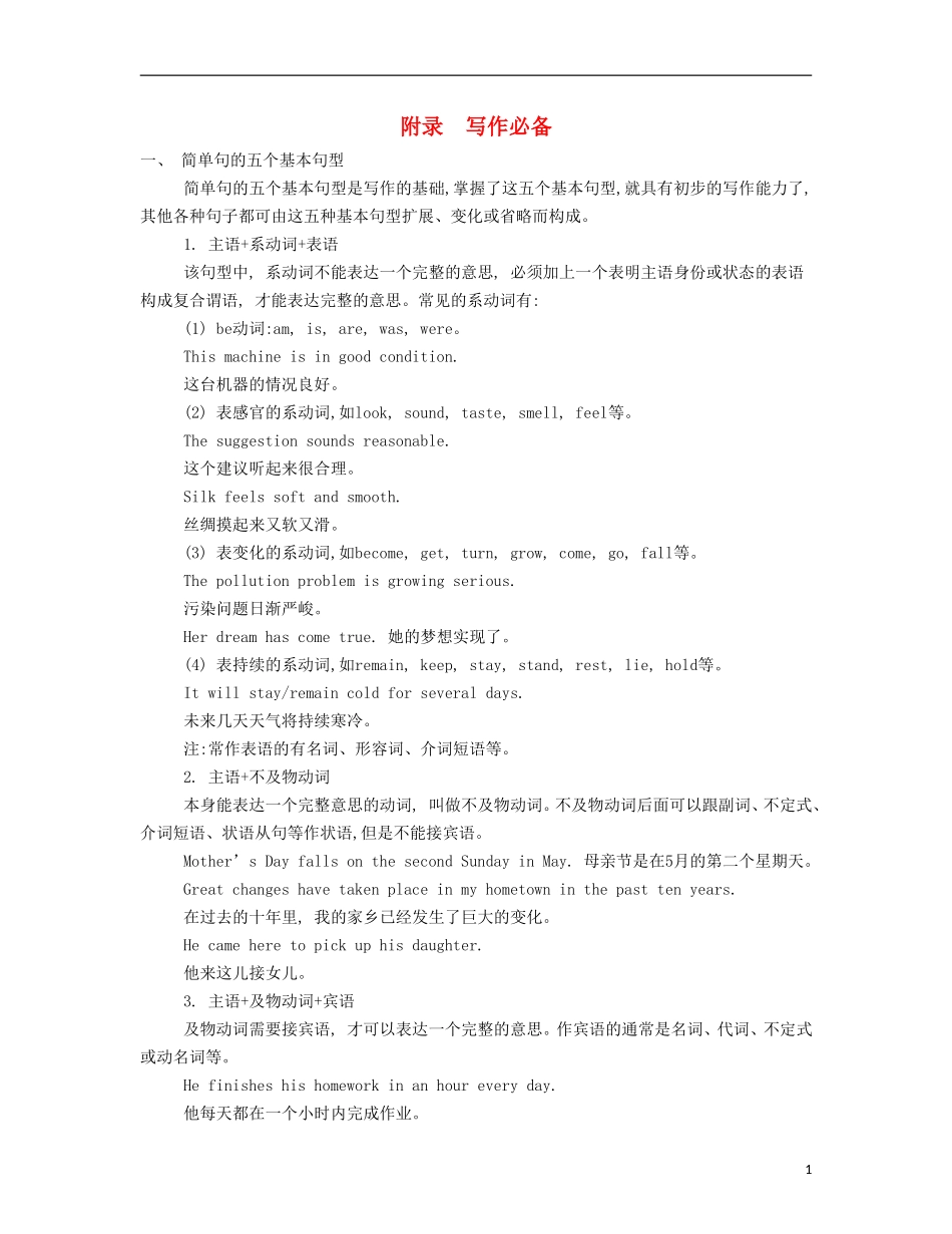 【南方凤凰台】2013版高考英语二轮提优 写作必备附录导学案_第1页