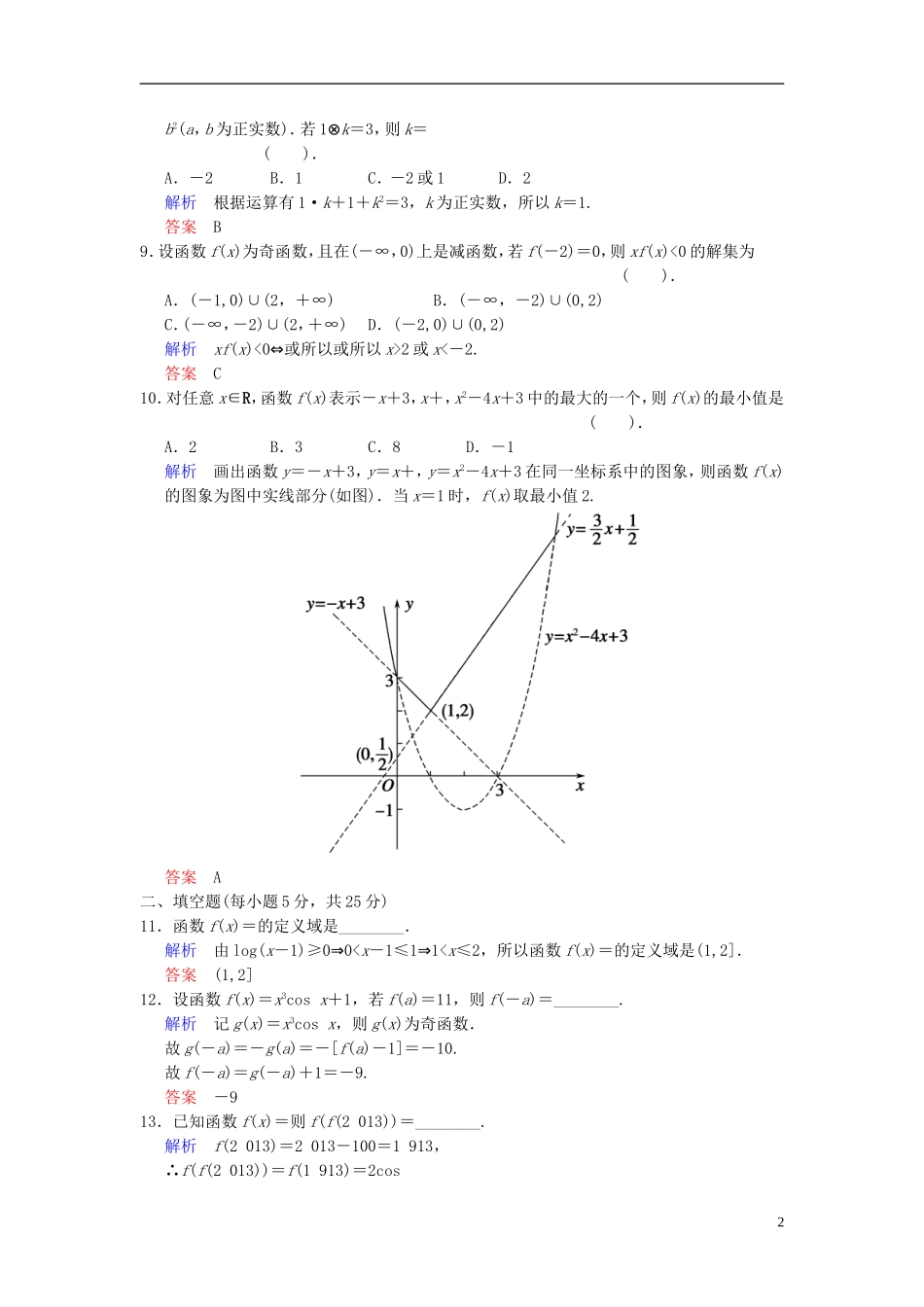 【创新设计】2014届高考数学一轮总复习 小题专项集训(二) 函数的概念、图象和性质增分特色训练 理 湘教版_第2页