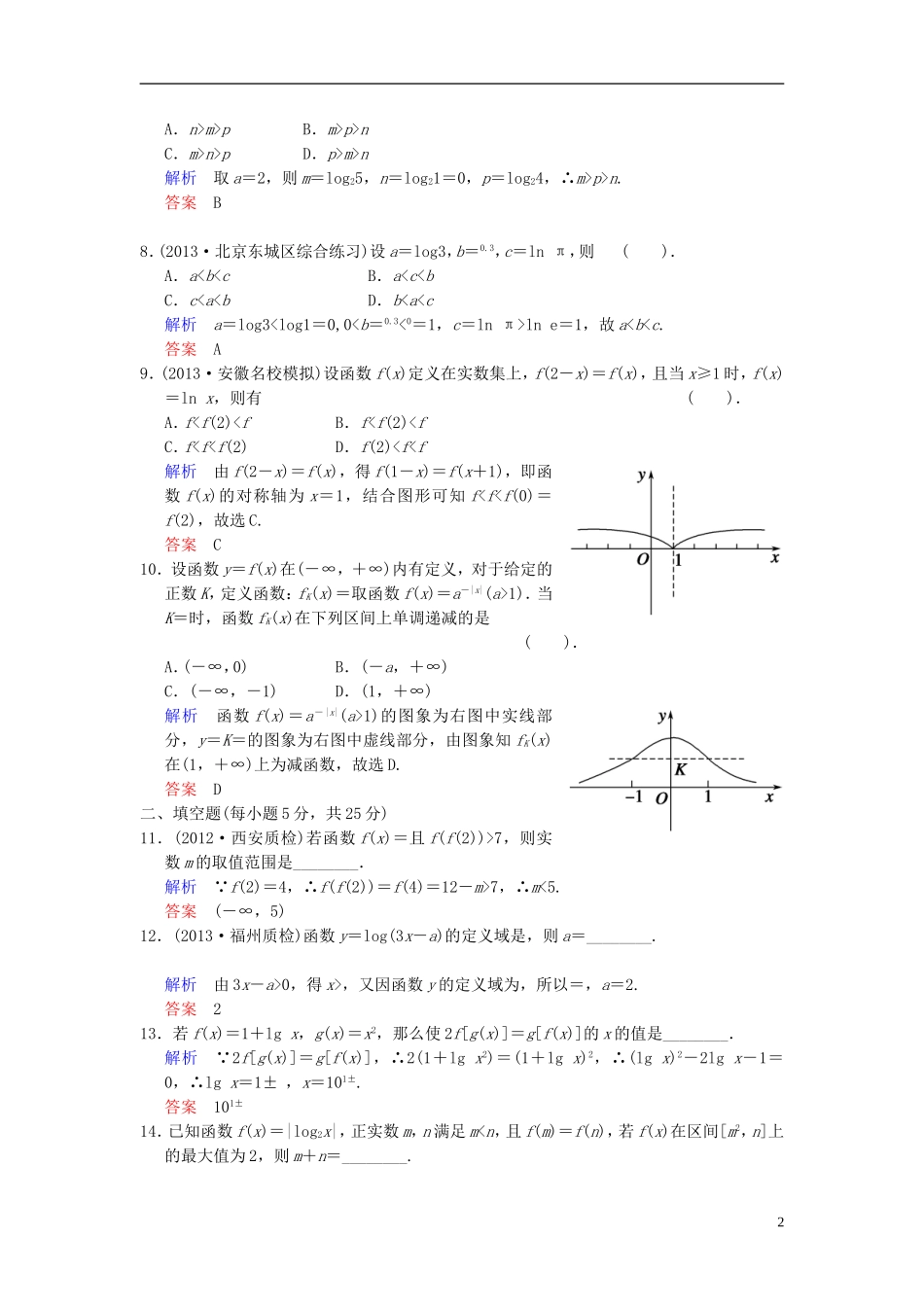 【创新设计】2014届高考数学一轮总复习 小题专项集训(三) 基本初等函数增分特色训练 理 湘教版_第2页