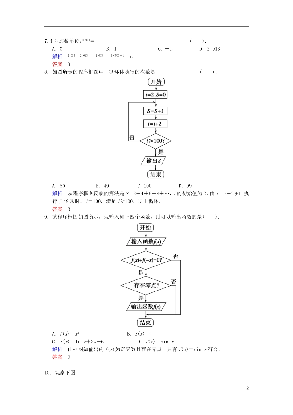 【创新设计】2014届高考数学一轮总复习 小题专项集训(十九) 推理证明、算法、复数增分特色训练 理 湘教版_第2页