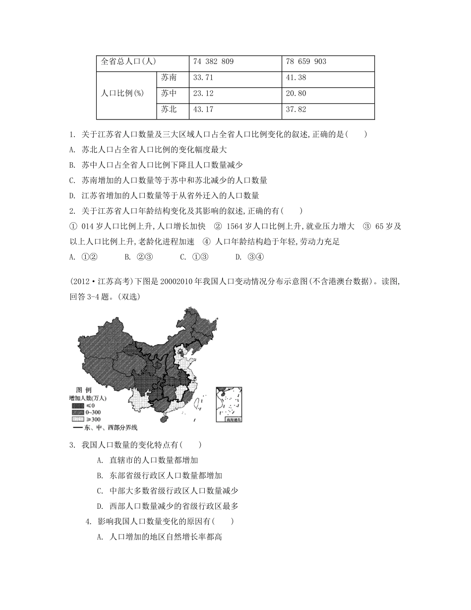 【南方凤凰台】2014届高考地理二轮提优 专题四 人口与城市 第1讲 人口变化与人口问题导学案_第2页