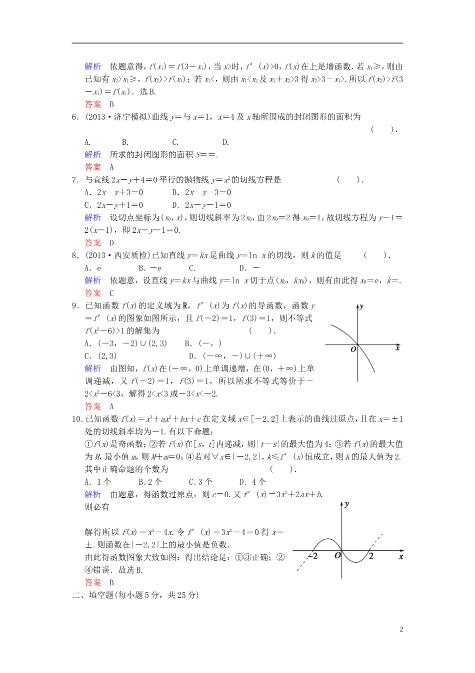【创新设计】2014届高考数学一轮总复习 小题专项集训(五) 导数及其应用增分特色训练 理 湘教版_第2页