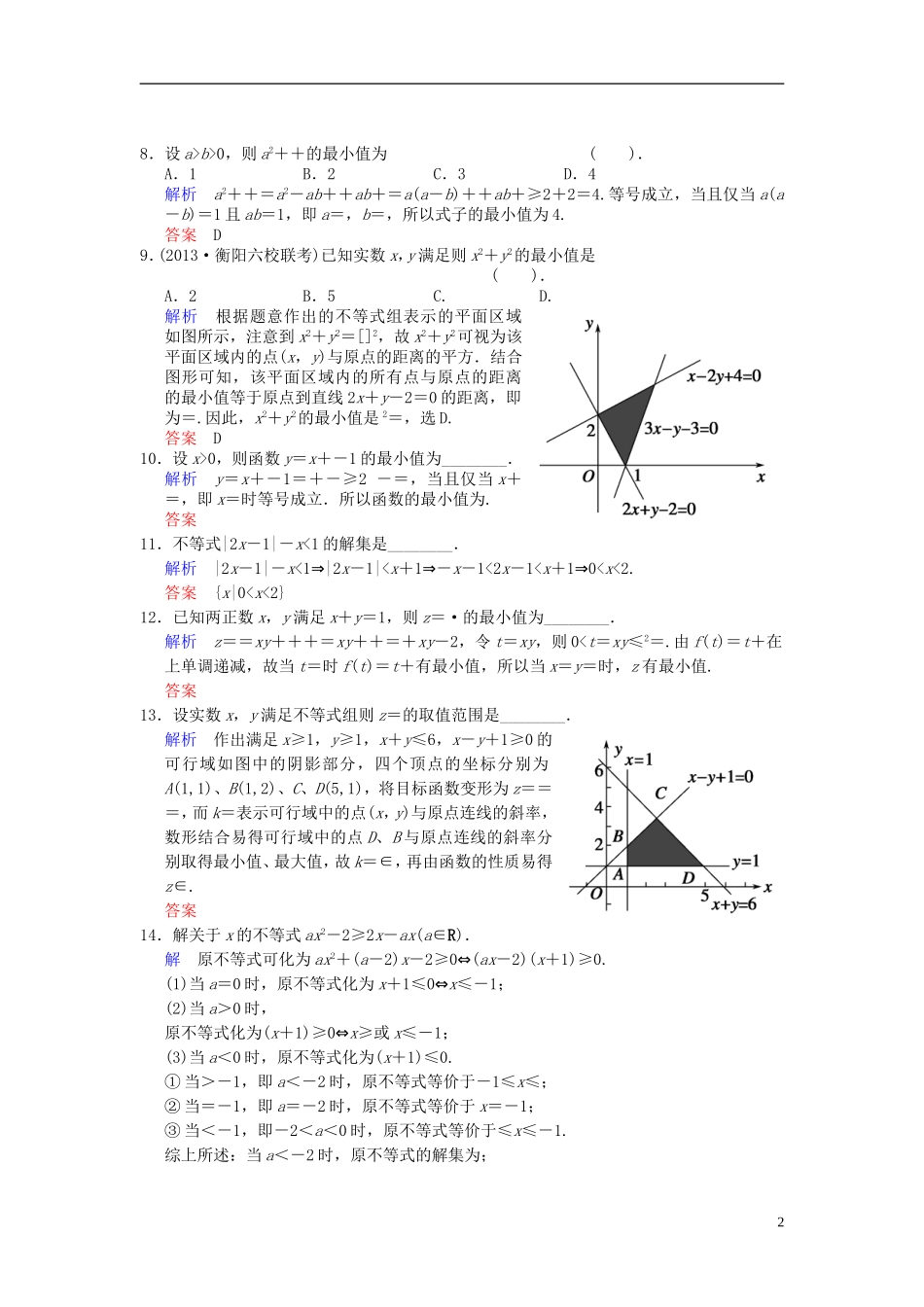 【创新设计】2014届高考数学一轮总复习 易失分点清零(八) 不等式增分特色训练 理 湘教版_第2页