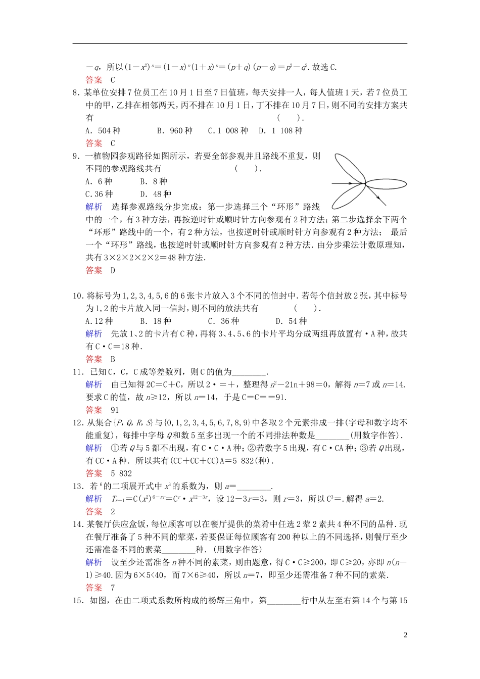 【创新设计】2014届高考数学一轮总复习 易失分点清零(十三) 计数原理增分特色训练 理 湘教版_第2页