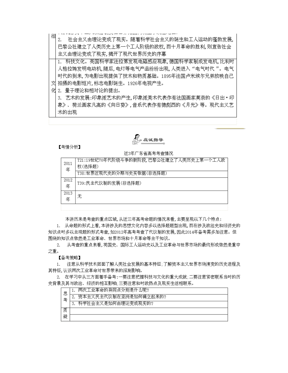 【南方凤凰台】2014届高考历史二轮提优 专题二 世界近代史 第三讲 近代工业文明的高度繁荣导学案_第2页