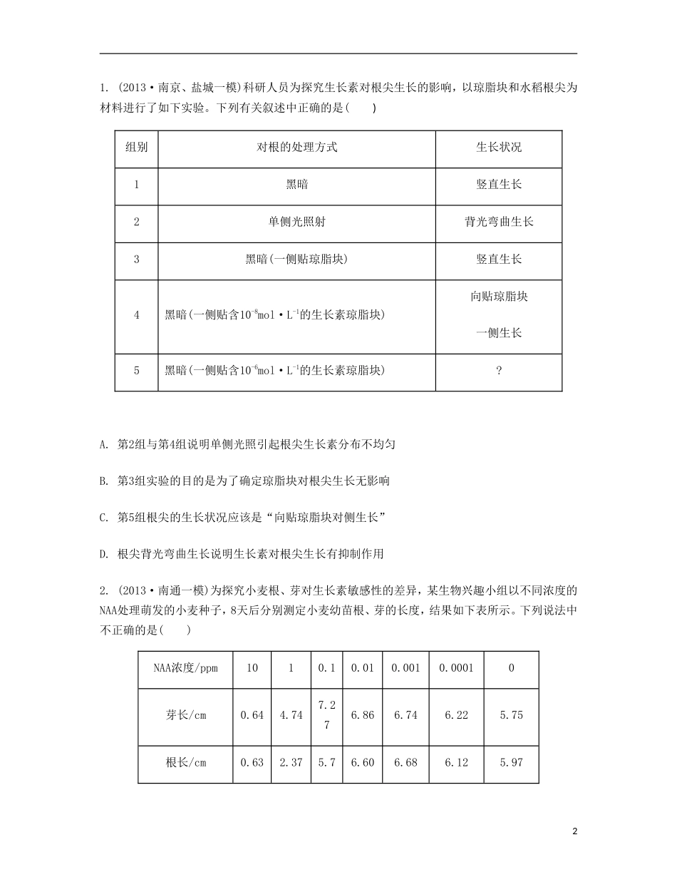 【南方凤凰台】2014届高考生物二轮 专题六 生命活动的调节 第三讲 植物生命活动的调节提优导学案_第2页