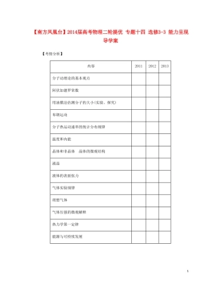 【南方凤凰台】2014届高考物理二轮提优 专题十四 选修3-3 能力呈现导学案