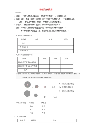 【名校联盟】江苏省盐城中学高一化学《物质的分散系》资料 新人教版必修1