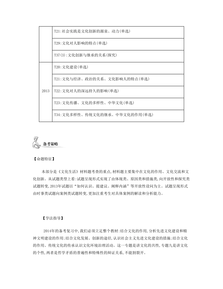 【南方凤凰台】2014届高考政治二轮提优 专题八 文化与文化传承创新导学案（含14年学法分析）_第3页