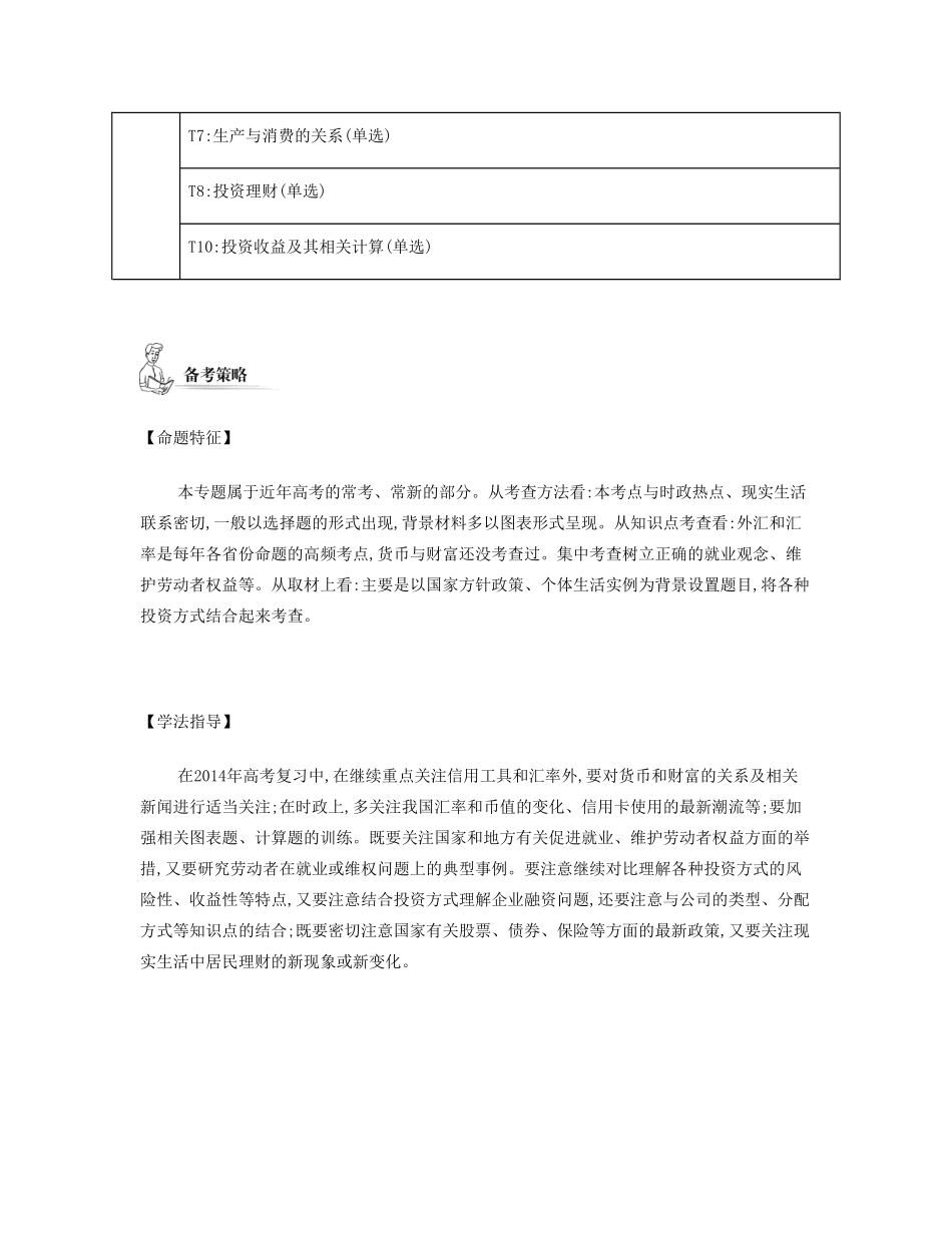 【南方凤凰台】2014届高考政治二轮提优 专题一 消费、就业与投资导学案（含14年学法分析）_第3页