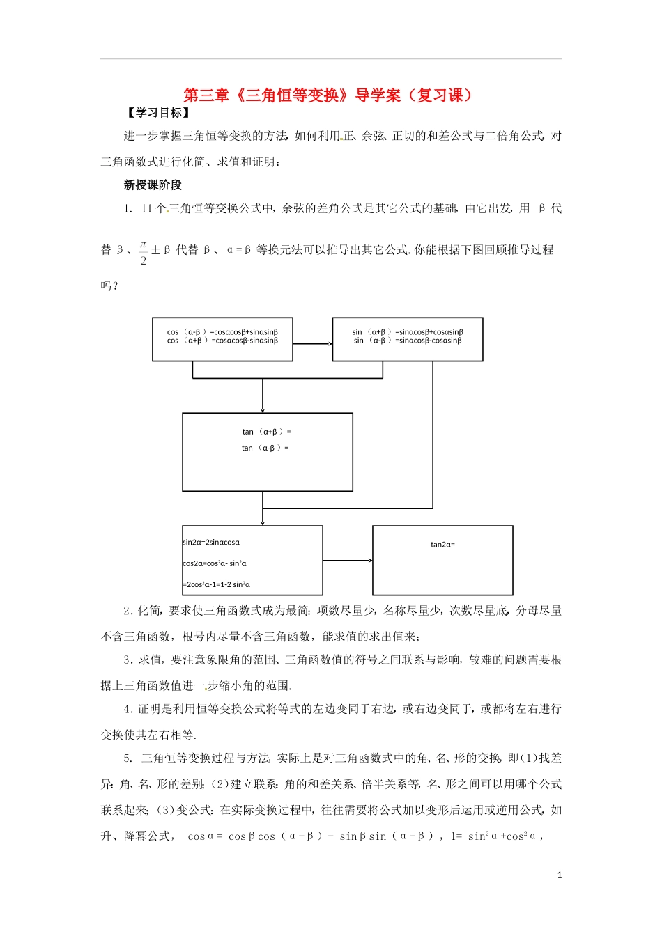 【四维备课】高中数学 第三章《三角恒等变换》导学案 新人教A版必修4_第1页