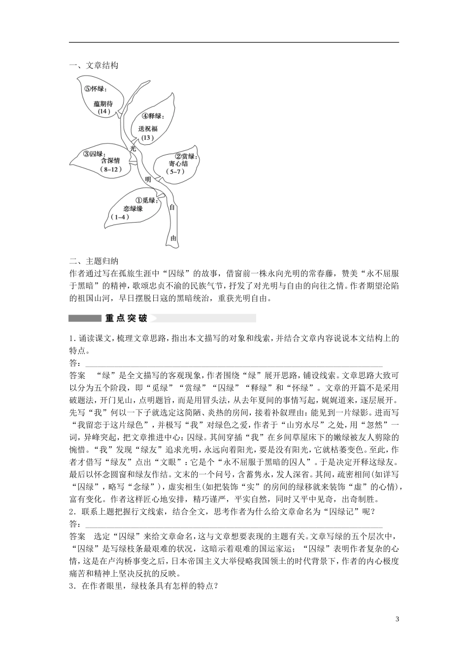 【学案导学设计】2014-2015学年高中语文 第2单元 第5课 囚绿记学案 粤教版《中国现代散文选读》_第3页