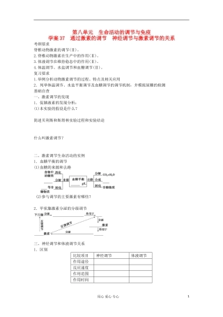 【导与练】2013届高考生物一轮复习 第二部分学案37 通过激素的调节 神经调节与激素调节的关系 新人教版