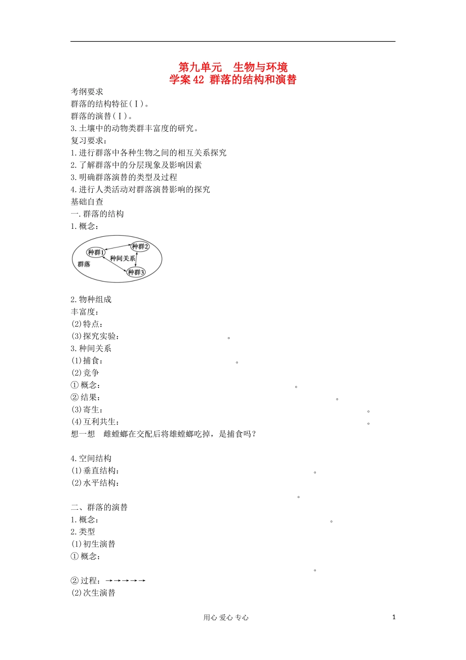 【导与练】2013届高考生物一轮复习 第二部分学案42 群落的结构和演替 新人教版_第1页