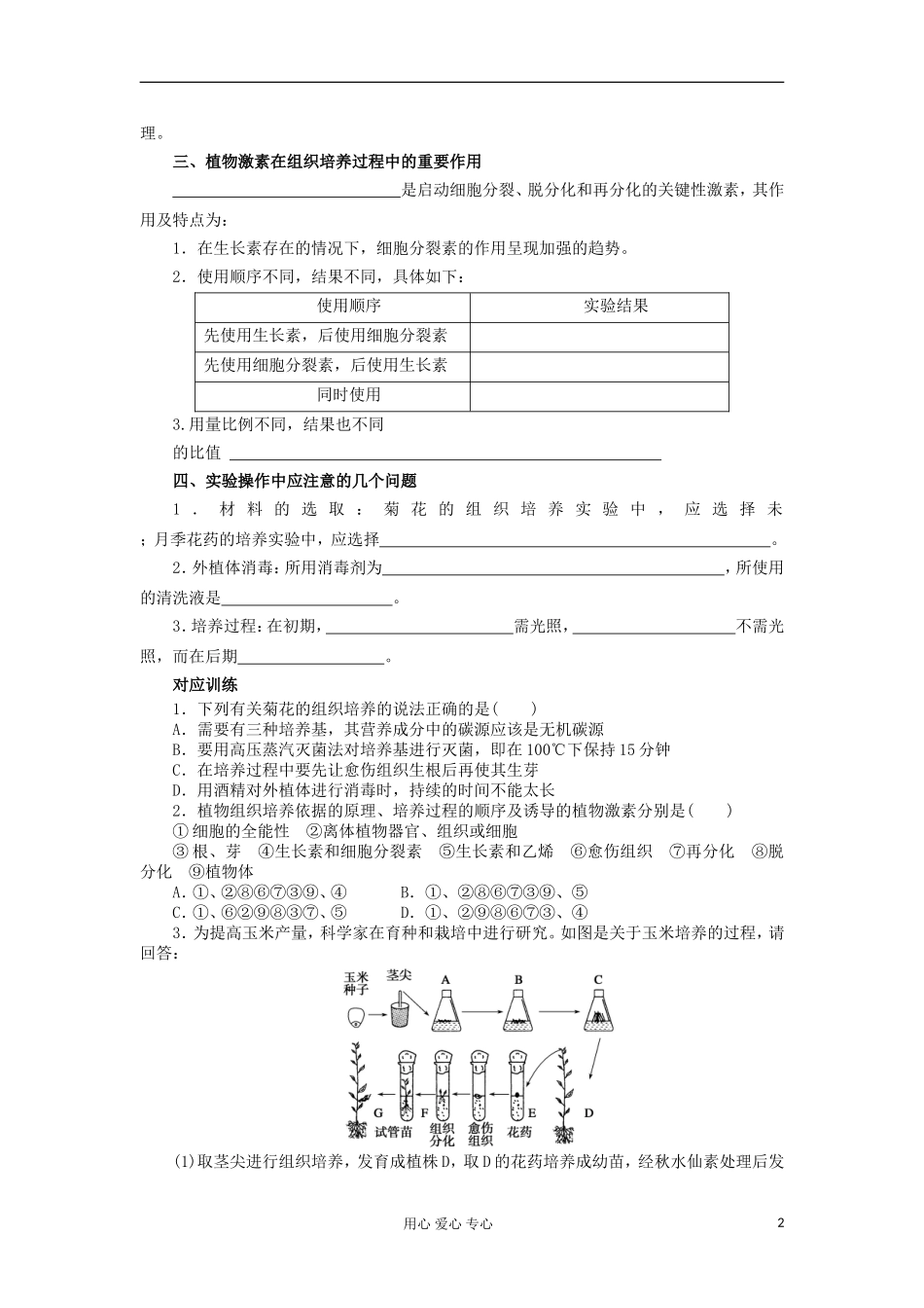 【导与练】2013届高考生物一轮复习 第二部分学案59 植物的组织培养技术 新人教版_第2页
