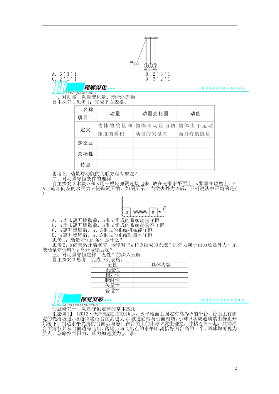【志鸿优化设计】（安徽专用）2014届高考物理一轮复习 第十三章 动量守恒定律及其应用教学案 新人教版_第2页