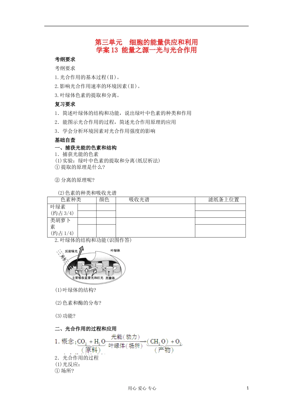 【导与练】2013届高考生物一轮复习 第一部分学案13 能量之源一光与光合作用 新人教版_第1页