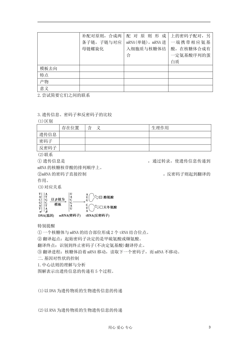 【导与练】2013届高考生物一轮复习 第一部分学案27 基因指导蛋白质的合成、基因对性状的控制 新人教版_第3页