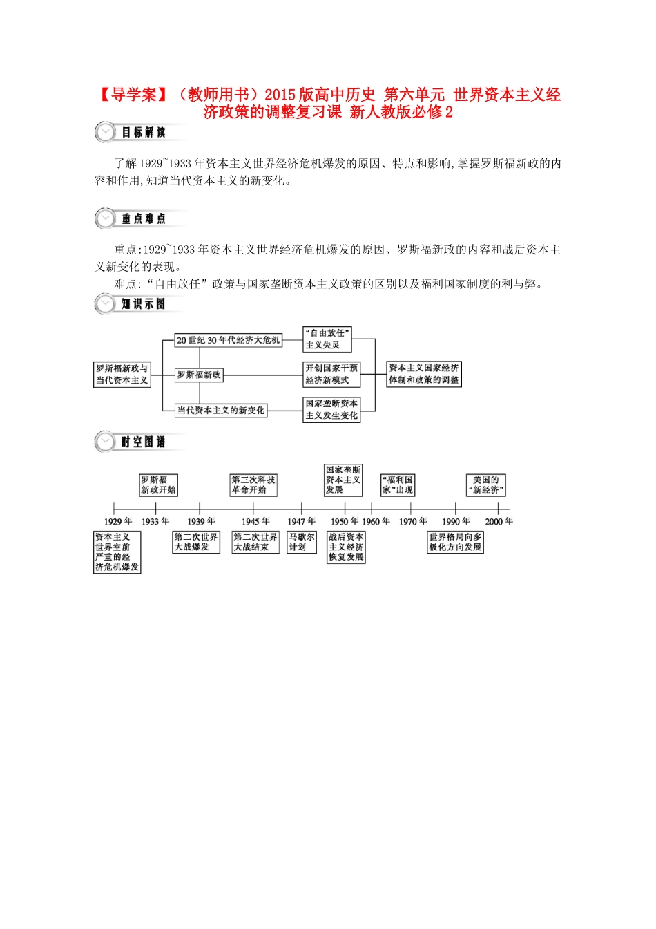 【导学案】（教师用书）2015版高中历史 第六单元 世界资本主义经济政策的调整复习课 新人教版必修2_第1页