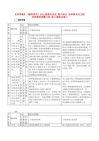 【导学案】（教师用书）2015版高中历史 第六单元 世界资本主义经济政策的调整小结 新人教版必修2