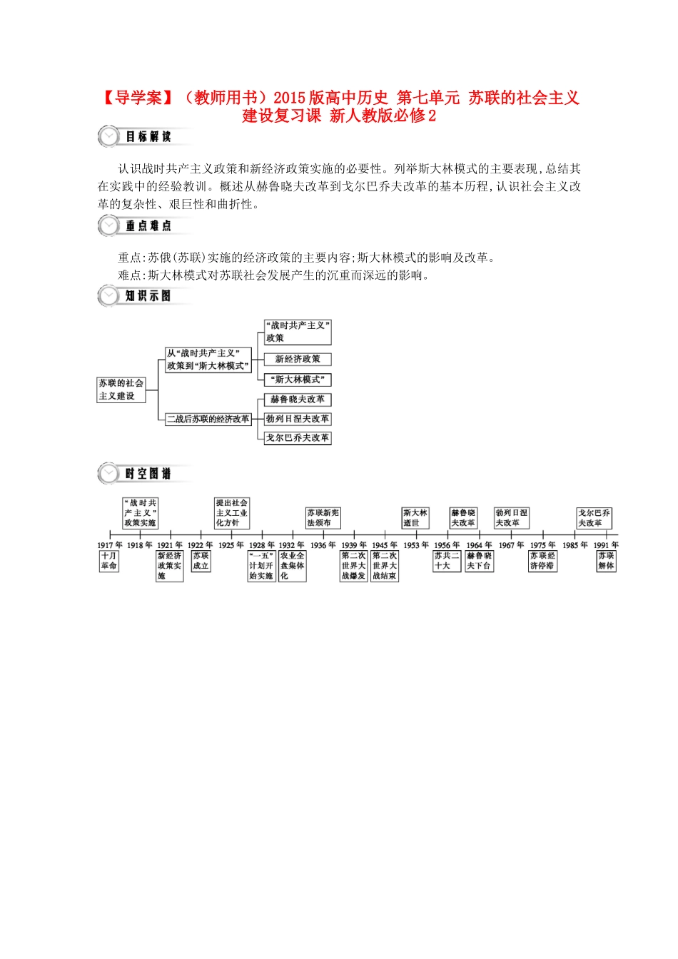 【导学案】（教师用书）2015版高中历史 第七单元 苏联的社会主义建设复习课 新人教版必修2_第1页