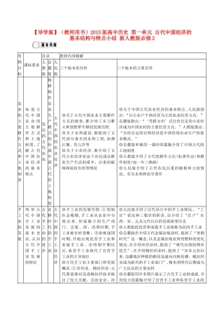 【导学案】（教师用书）2015版高中历史 第一单元 古代中国经济的基本结构与特点小结 新人教版必修2
