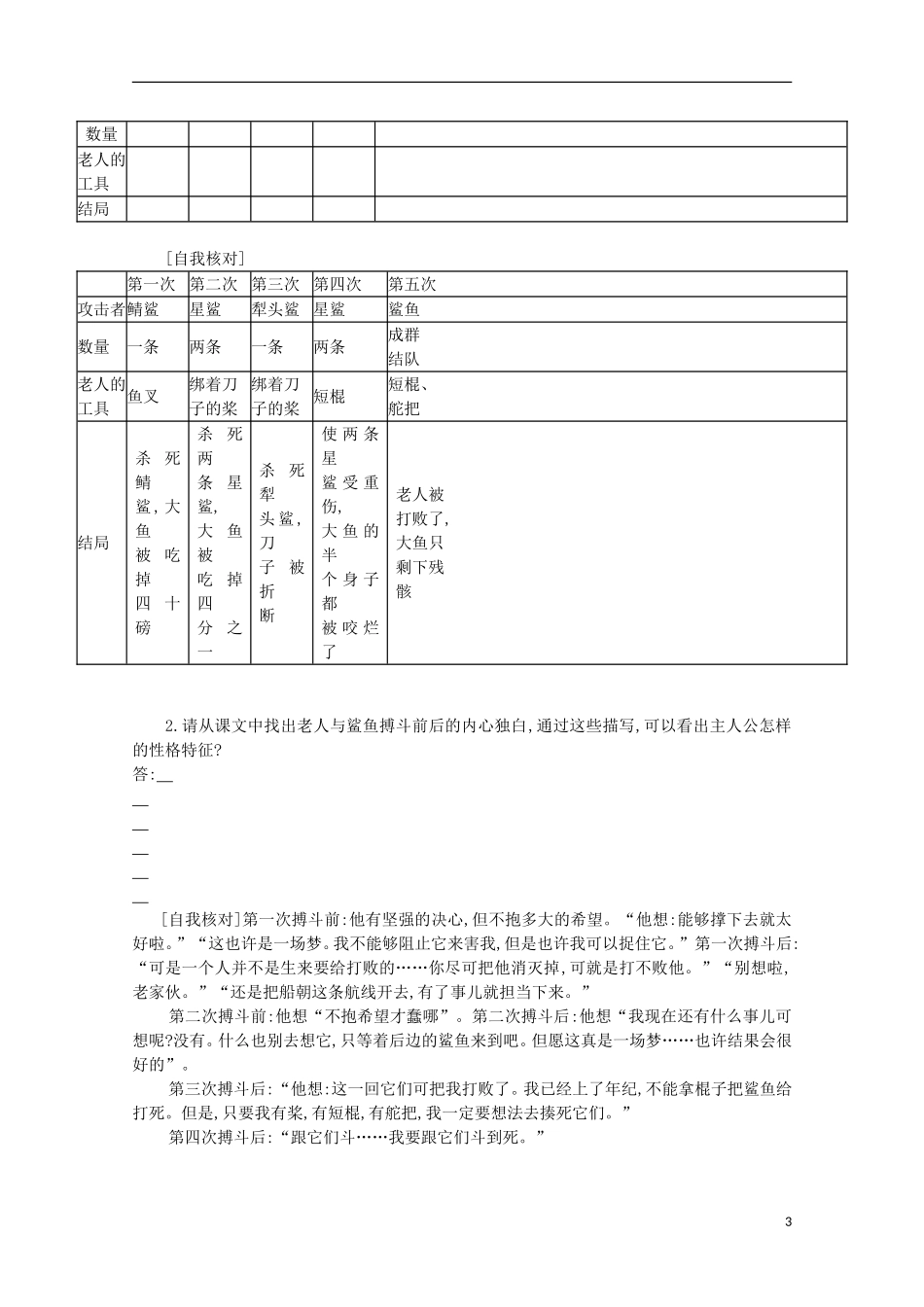 【导学案】（教师用书）2015版高中语文 第1单元 第3课 老人与海 新人教版必修3_第3页