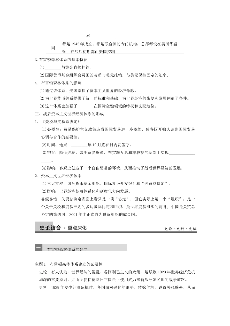 【导与练】2013年高考历史一轮复习 第25讲战后资本主义世界经济体系的形成学案 新人教版必修2_第2页