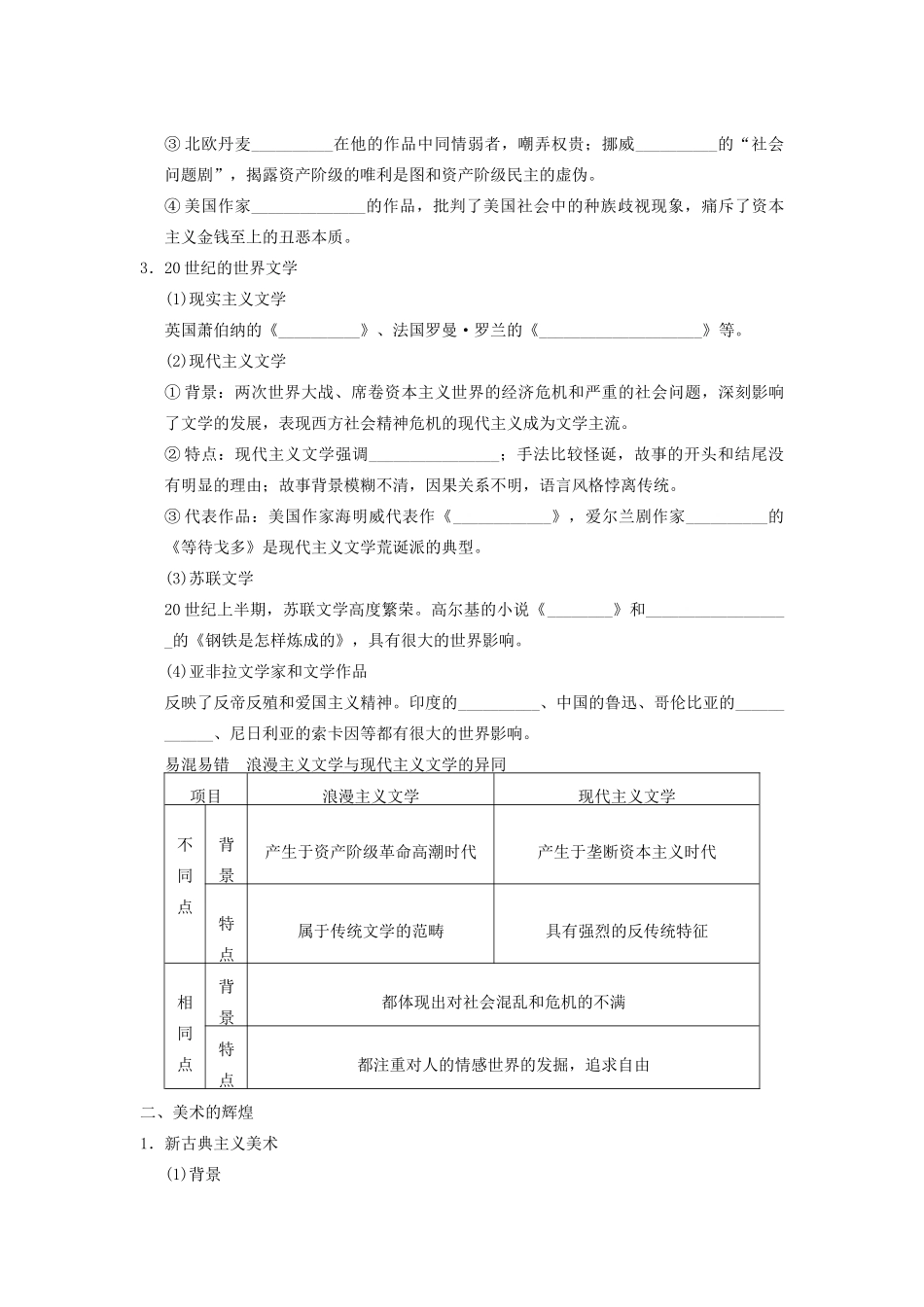 【导与练】2013年高考历史一轮复习 第37讲19世纪以来的世界文学艺术学案 新人教版必修3_第2页
