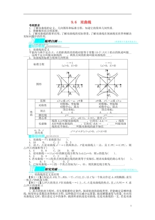 【志鸿优化设计】（山东专用）2014届高考数学一轮复习 第九章解析几何9.6双曲线教学案 理  新人教A版