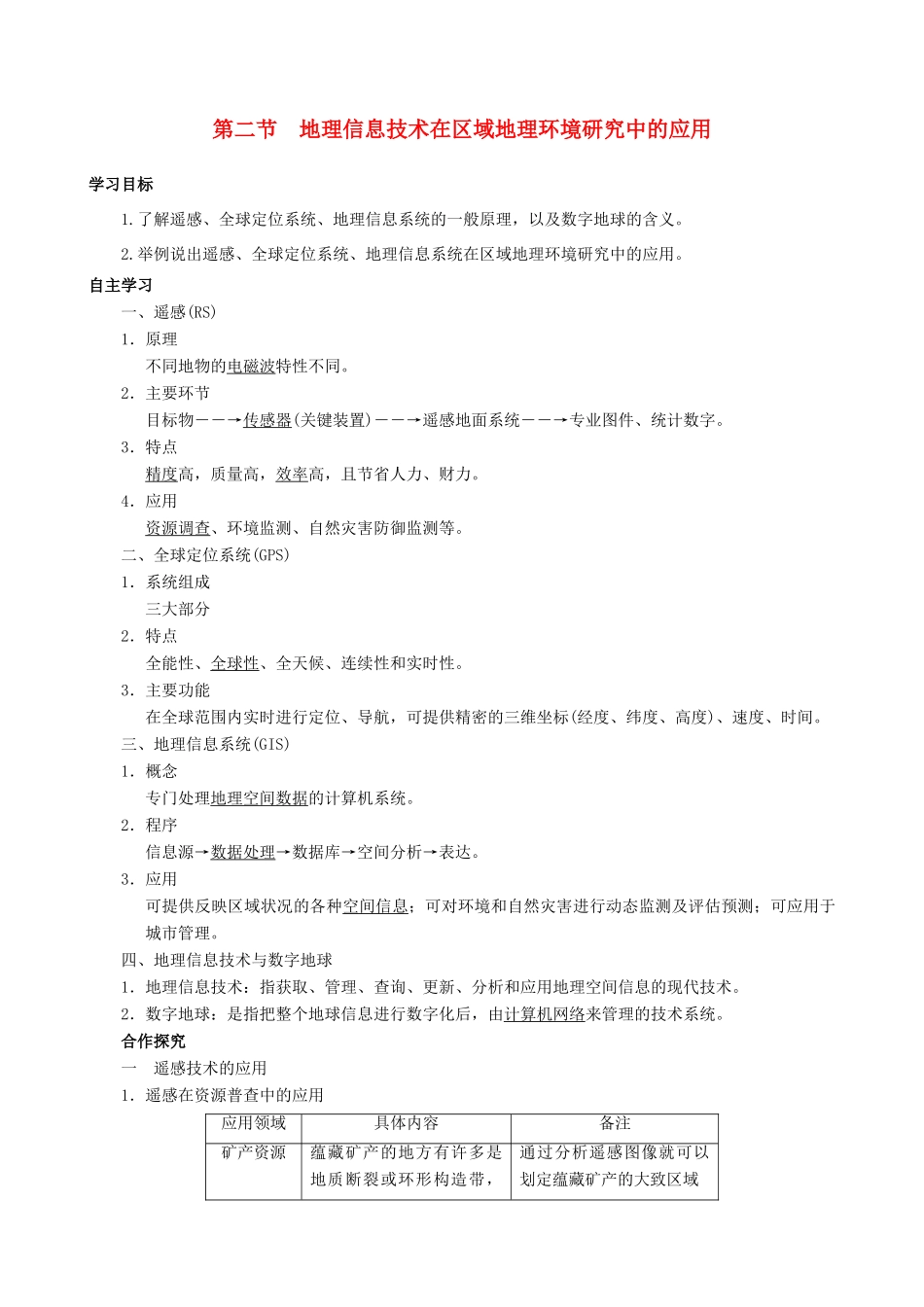 【导与练】2015届高考地理 1.2 地理信息技术在区域地理环境研究中的应用学案_第1页