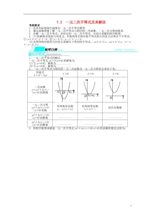 【志鸿优化设计】（山东专用）2014届高考数学一轮复习 第七章不等式7.2一元二次不等式及其解法教学案 理  新人教A版
